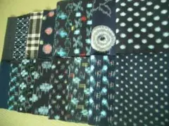 古布木綿絣はぎれ16枚②　アンティーク着物生地リメイク備後久留米絣藍染め雪ん子