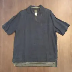 イタリア製【120% lino】ヴィンテージ リネン（麻）半袖シャツ　ネイビー
