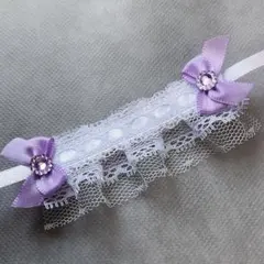 313 ぬいぐるみ用 ヘッドドレス 10cmぬい パープル ビジュー リボン
