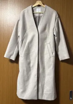 しまむら　ノーカラーコート　M ベージュ　ロングコート