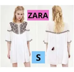 ZARA TRF ホワイト　ボヘミアン チュニック 刺繍 ワンピース　S