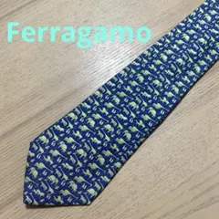 Ferragamo シルクネクタイ アニマル柄 ネイビー×グリーン イタリア製