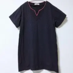 artipur 濃紺 ドット刺繍半袖 チュニック