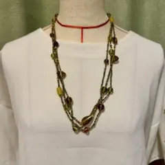 アジアンテイスト 民族調 ガラス 多層マルチカラービーズネックレス