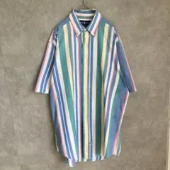 ラルフローレン　90s オックスフォードシャツ　ストライプ　半袖シャツ　Lサイズ