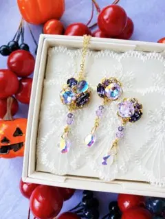 【高級】秋 水滴 美しいストーンたくさん♡ネックレス&ピアスorイヤリング