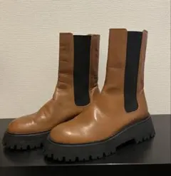 ZARA ザラ サイドゴア レザー ブーツ 40 ブラウン 革