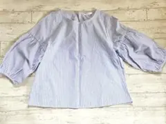 青と白のストライプ バルーンスリーブシャツ