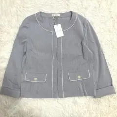 未使用タグ付 エニィスィス ノーカラージャケット ストライプ ペプラム L