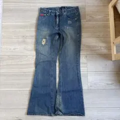 AGEL BLUE フレアパンツ Lサイズ ダメージ加工