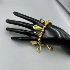 257ヴィンテージ　ゴールドビーズと葉モチーフのブレスレット