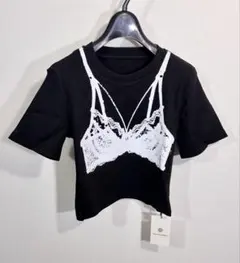 新品 【me+em select】 レースランジェリー半袖クロップドTシャツのサムネイル