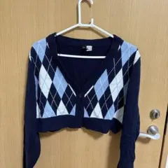 H&M DIVIDED アーガイル柄 クロップドカーディガン ネイビー M