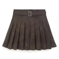 フリージア インパン裏地 ベルト付きレザープリーツミニスカート GRL