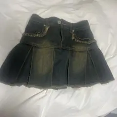 ダークデニム プリーツスカート フリンジ