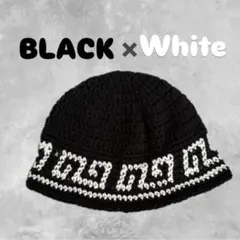 ビーニー クラッシャーハット ハンドメイド 雷紋柄 Y2K 韓国 古着
