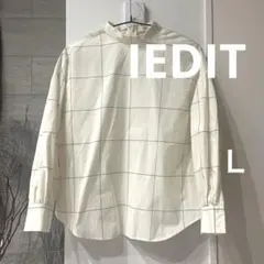 IEDIT イディット アイボリー ホワイト チェック柄 長袖シャツのサムネイル