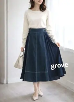 grove グローブ デニムブルー サイドプリーツスカート バックル付き