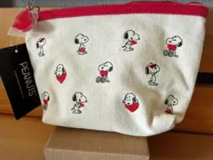 スヌーピー PEANUTS ハンプ刺繍舟形ポーチ　新品　レア