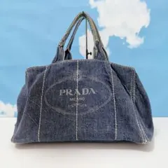 PRADA プラダ カナパ デニム トートバッグ ハンドバッグ 三角プレート