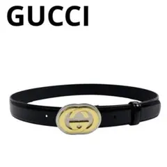 【美品】GUCCI グッチ インターロッキングG レザーベルト 85黒 9M36