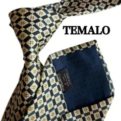 TEMALO ベージュ　ネイビー　ダイヤモンド柄　柄物　総柄　ネクタイ