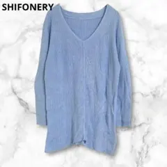 ライトブルー　Vネック　長袖ニット　薄手セーター　M コットン混　シンプル　無地