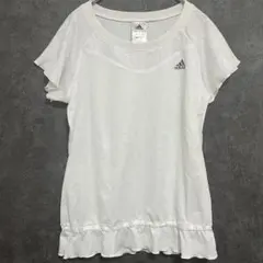 adidas Tシャツ 半袖 ホワイト 吸汗速乾 フリル スポーツウェア L