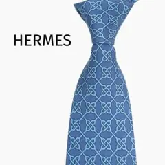 HERMES エルメス 美品 フランス製 ネクタイ ネイビー ブルー 幾何学柄