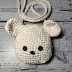 ハンドメイド クマの顔型ホワイトポシェット