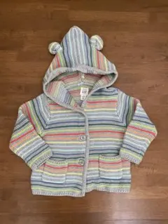 babyGAP くま耳付き ニットカーディガン 70 マルチボーダー 綿100%