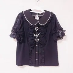 LIZLISA ダブルリボンパフスリーブリブカットトップス