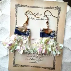 パステル　フリンジ　緑　ピンク　ピアス　イヤリング　タッセル　アクセサリー　黄色