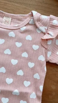 ハート柄　韓国ロンパース　女の子 リブ