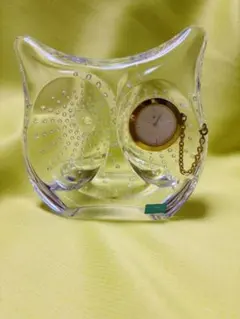 HOYA CRYSTAL フクロウ型置時計　　　　　　ミニ香立て付き