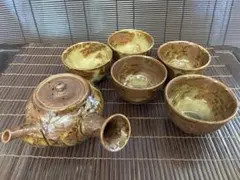 アンティーク　山田焼　陶器製急須と湯呑みセット