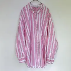 OLD NAVY ストライプシャツ XL オーバーサイズ ピンク 白 コットン