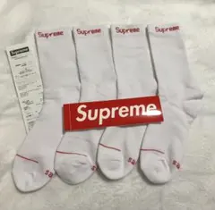 2足　Supreme ホワイト　hanes シュプリーム　クルーソックス 新品