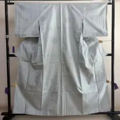 て*ん様 ■E5823■正絹■藍白色　亀甲柄　結城紬風　袷　着物■丈159　裄6