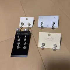 パールとクリスタルのドロップピアス4ペアセット