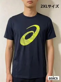 2XLサイズ asics アシックス 半袖 Tシャツ ブラック×グリーン
