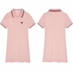 【MOLIX】ピンク ハート刺繍 ストライプ襟 半袖