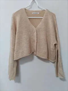 MAJESTIC LEGON ピンクベージュ クロップドカーディガン