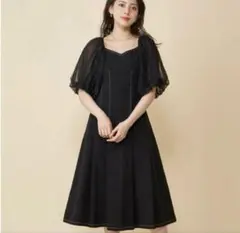 ROYAL PARTY シアーパフスリーブフレアワンピース