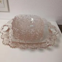 淡いピンクの花柄ガラス皿セット