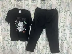 猫柄プリントTシャツXL＆カーゴパンツ セット ブラック L