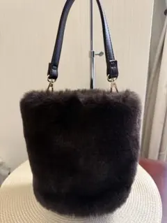 【お値下げしました】COMMECA☆ダークブラウン ファー ハンドバッグ