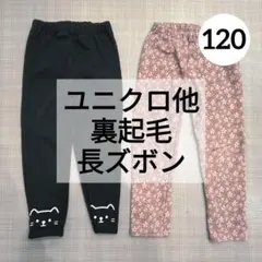 ユニクロ　裏起毛　花　猫　ピンク　黒 120