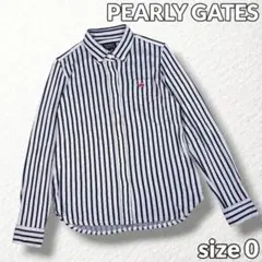 美品【PEARLY GATES】ゴルフ 長袖ボタンシャツ ストライプ 紺×灰 0