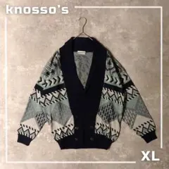 80s イタリア製 knosso’s 総柄カーディガン ダブルボタン アクリル混